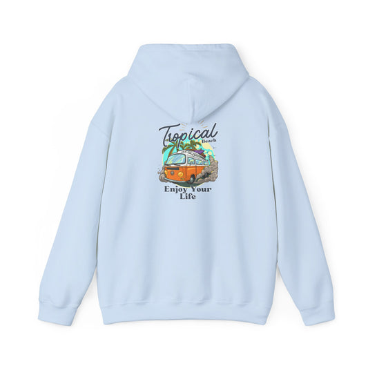 Tropical Beach Hoodie - Unisex Heavy Blend™ Sweatshirt with 'Enjoy Your Life' Design