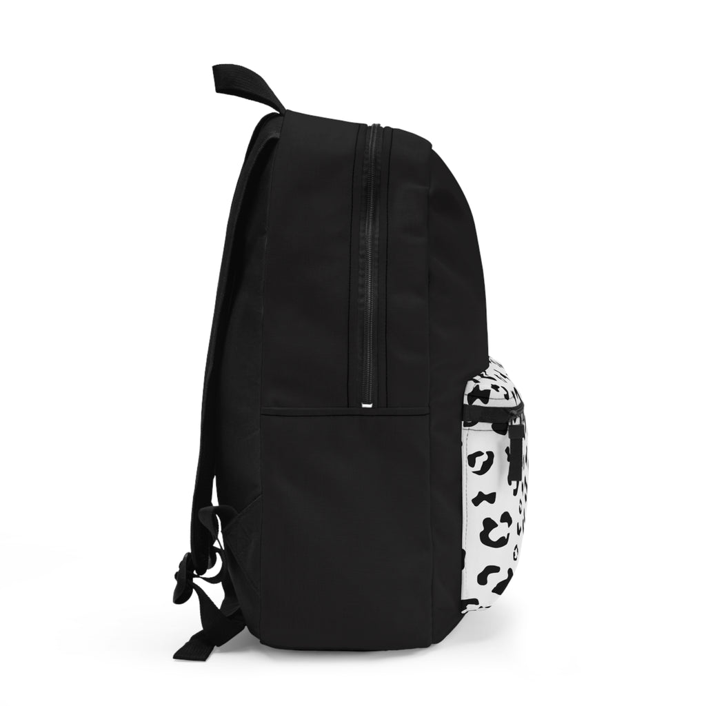Stylish Leopard Print Backpack - Trendy Black and White Design