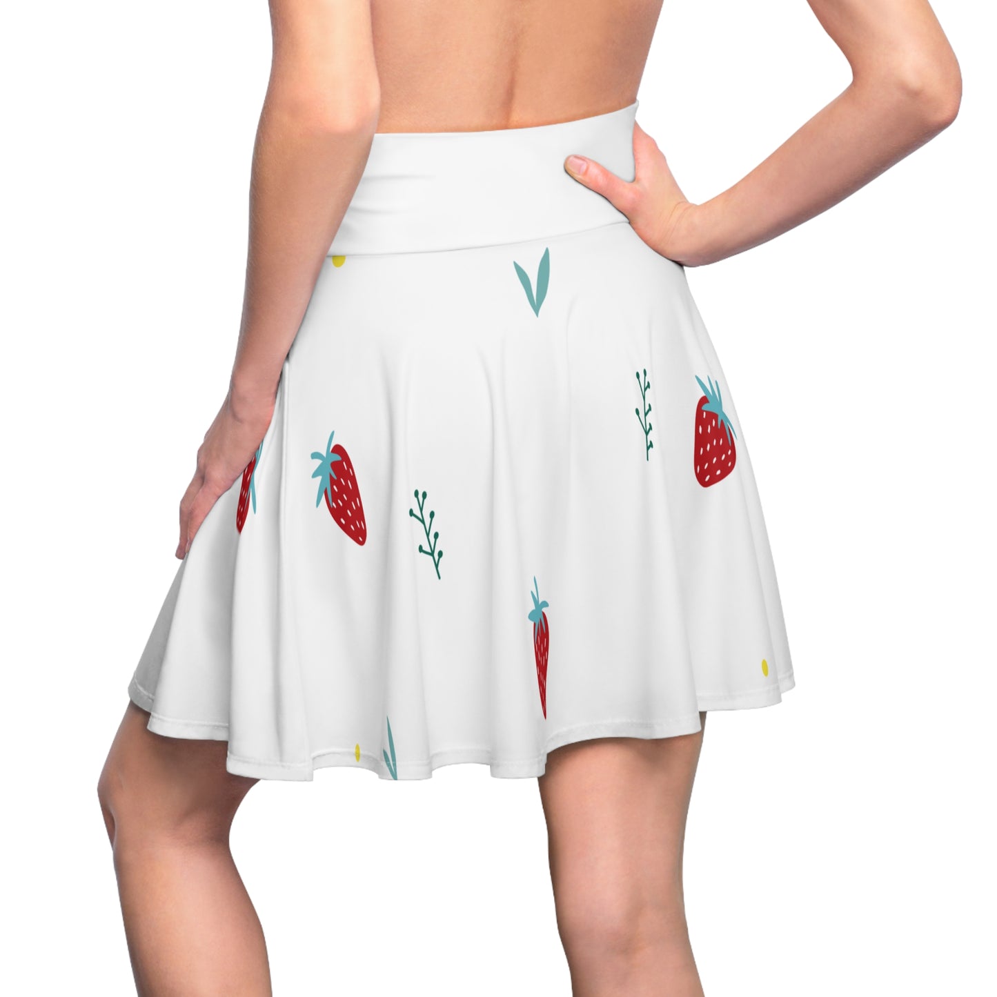 Cute Strawberry Print Women's Skater Skirt - Summer Vibes, Perfect for Casual Outings and Festivals