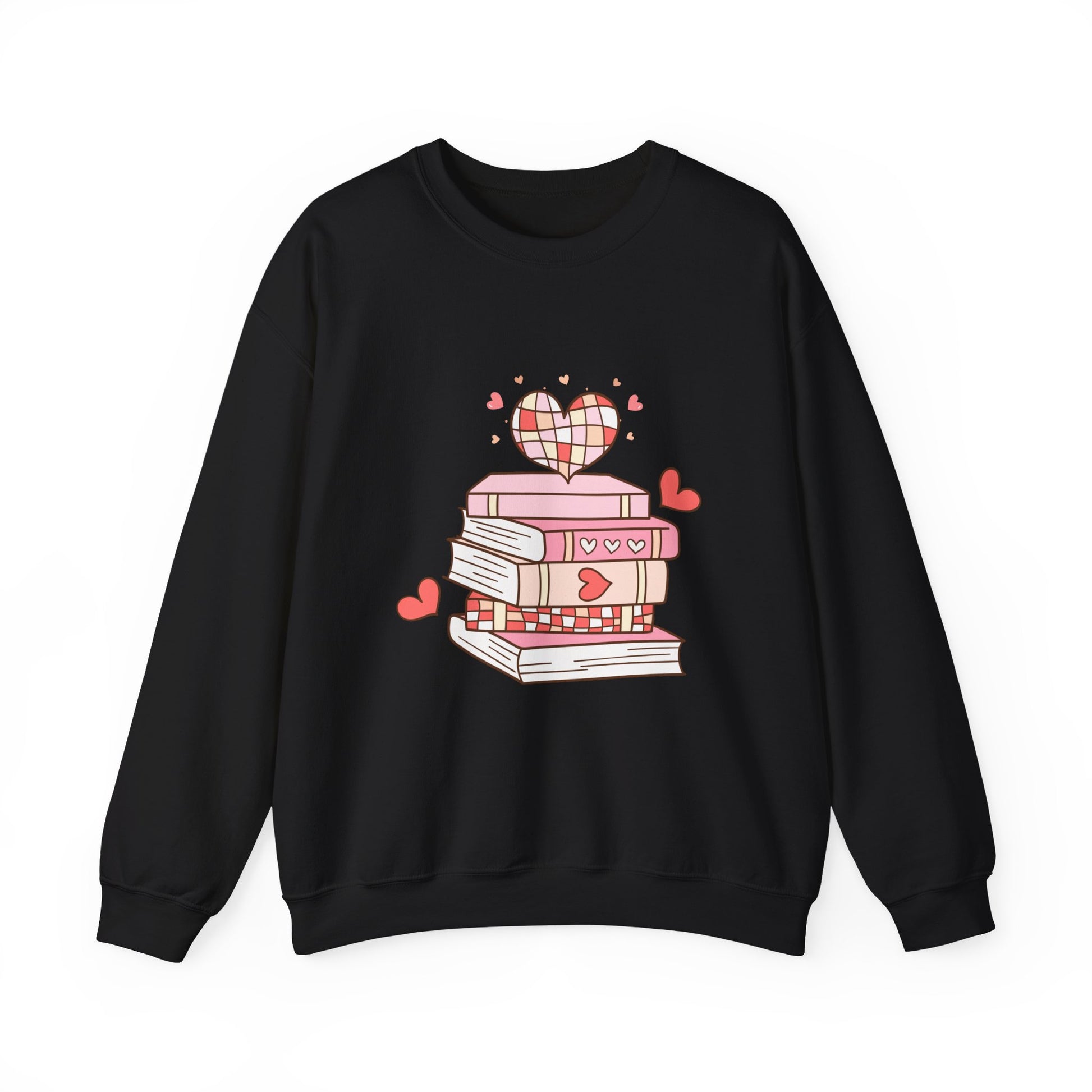 Cozy Book Lover Crewneck Sweatshirt - Heart Stack Design