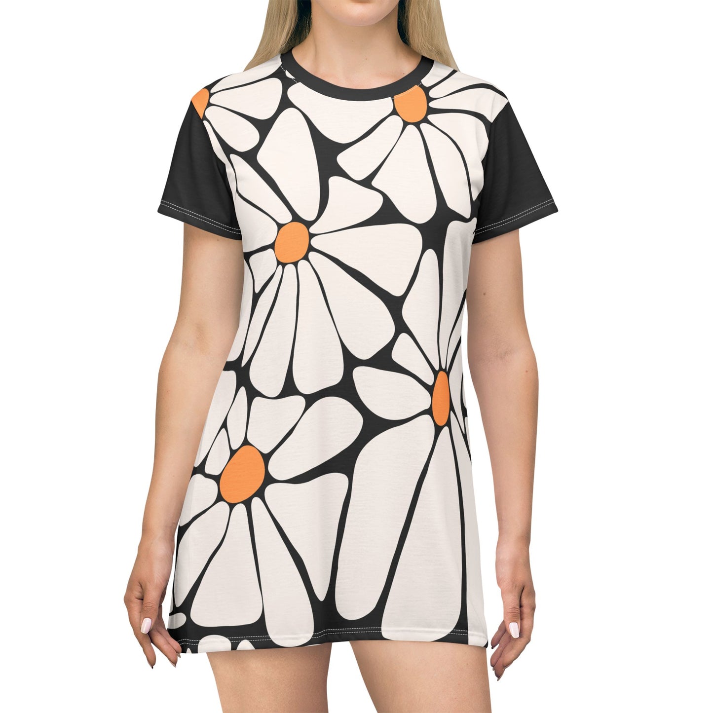 Floral T-Shirt Dress - Casual Summer Style with Orange Accents