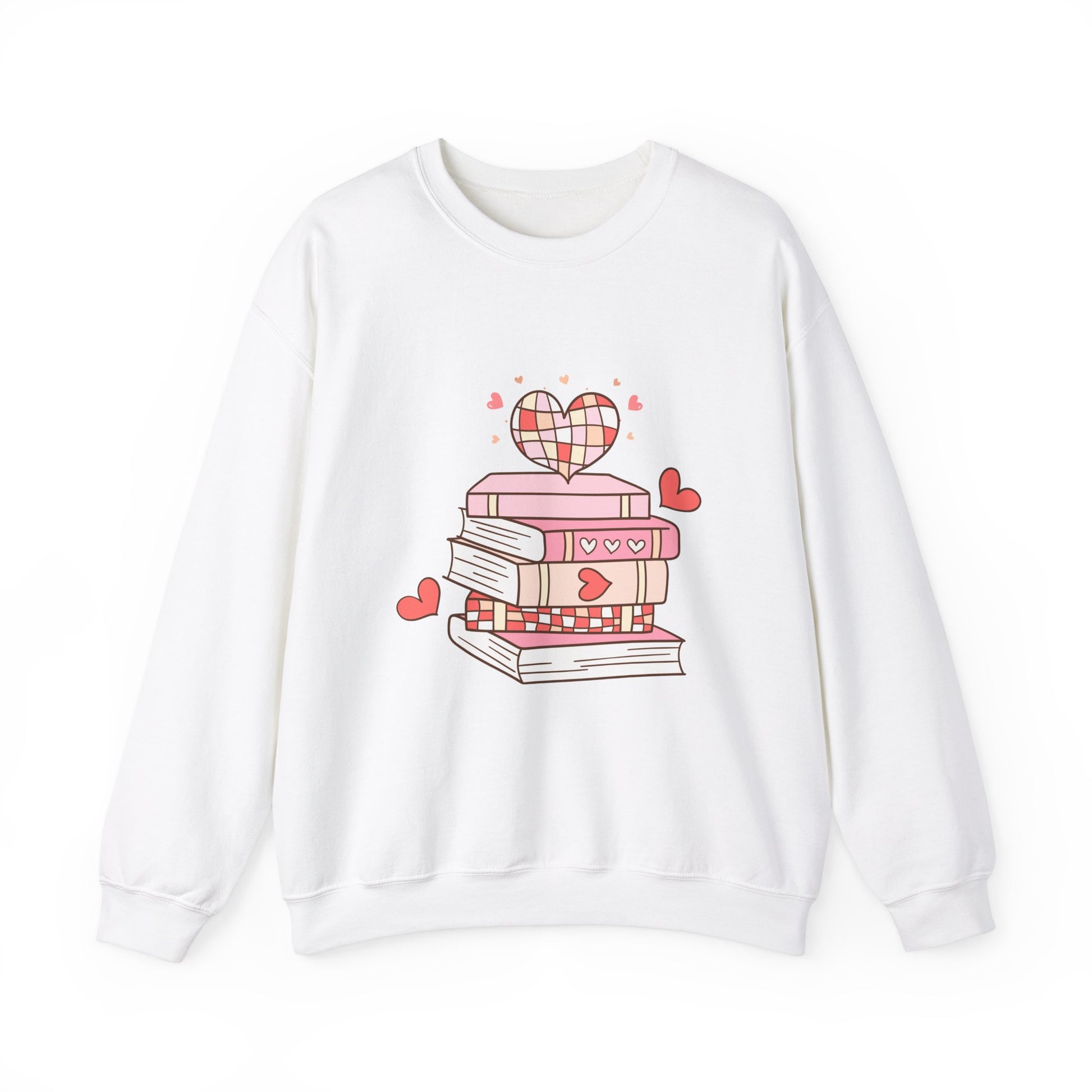 Cozy Book Lover Crewneck Sweatshirt - Heart Stack Design