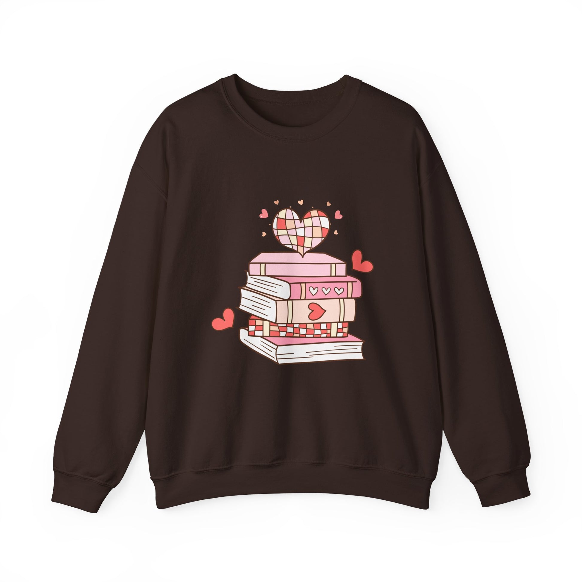 Cozy Book Lover Crewneck Sweatshirt - Heart Stack Design