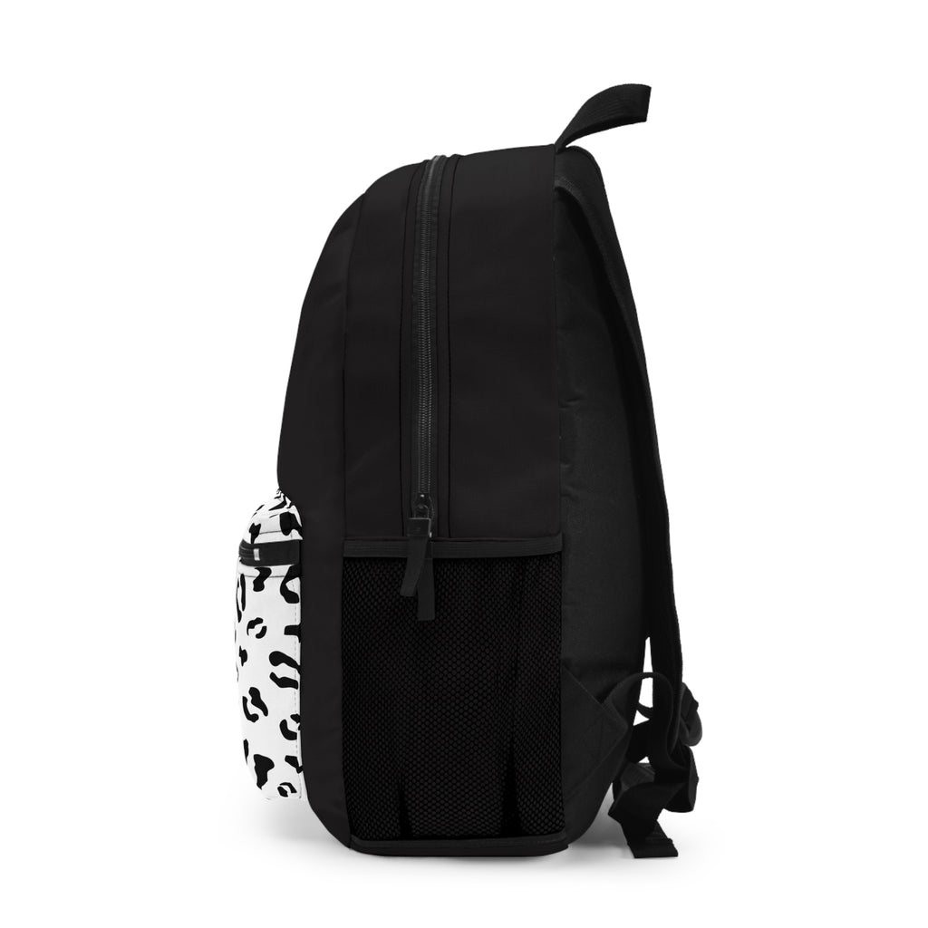 Stylish Leopard Print Backpack - Trendy Black and White Design