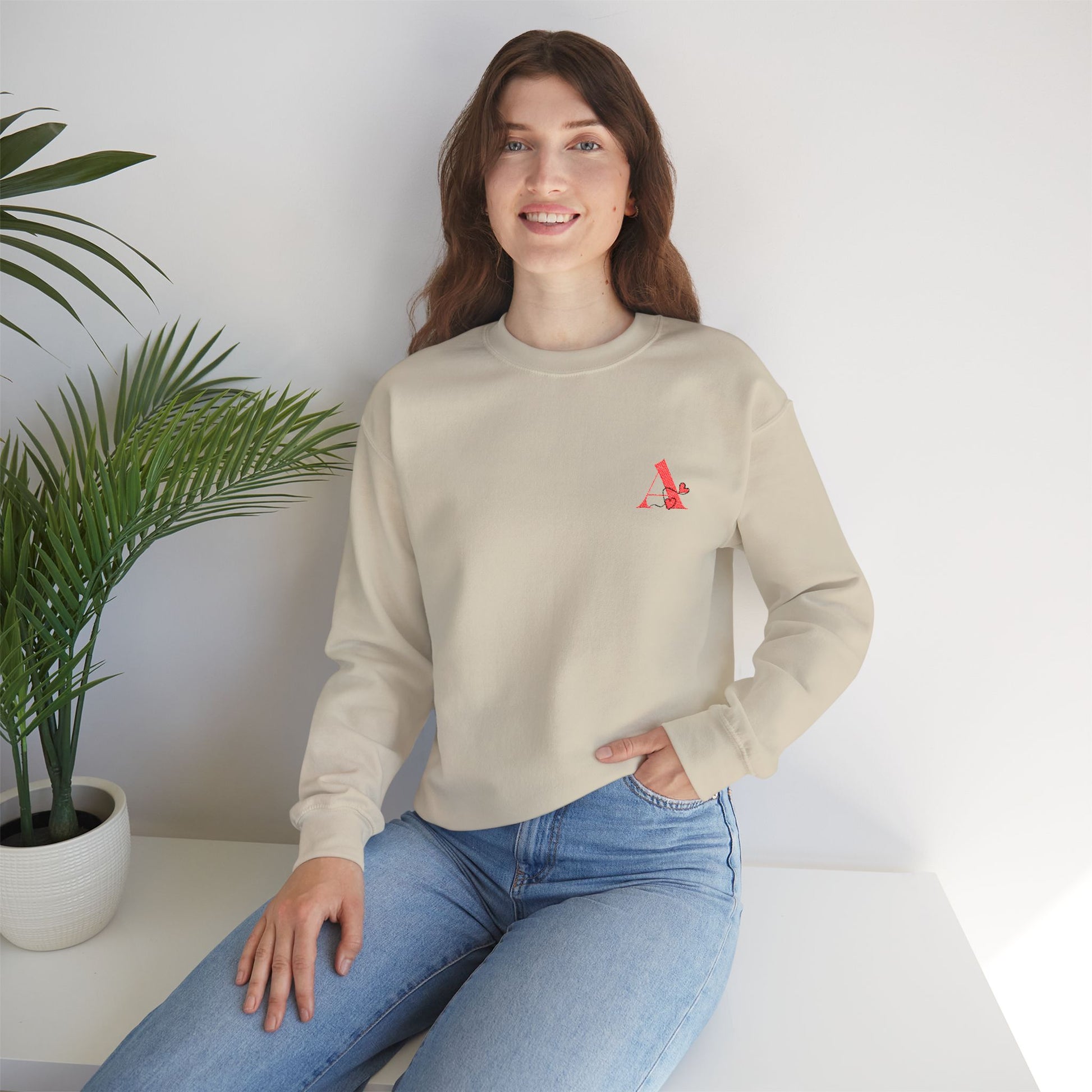 Casual Unisex Crewneck Sweatshirt with Chic Red 'A+' Design