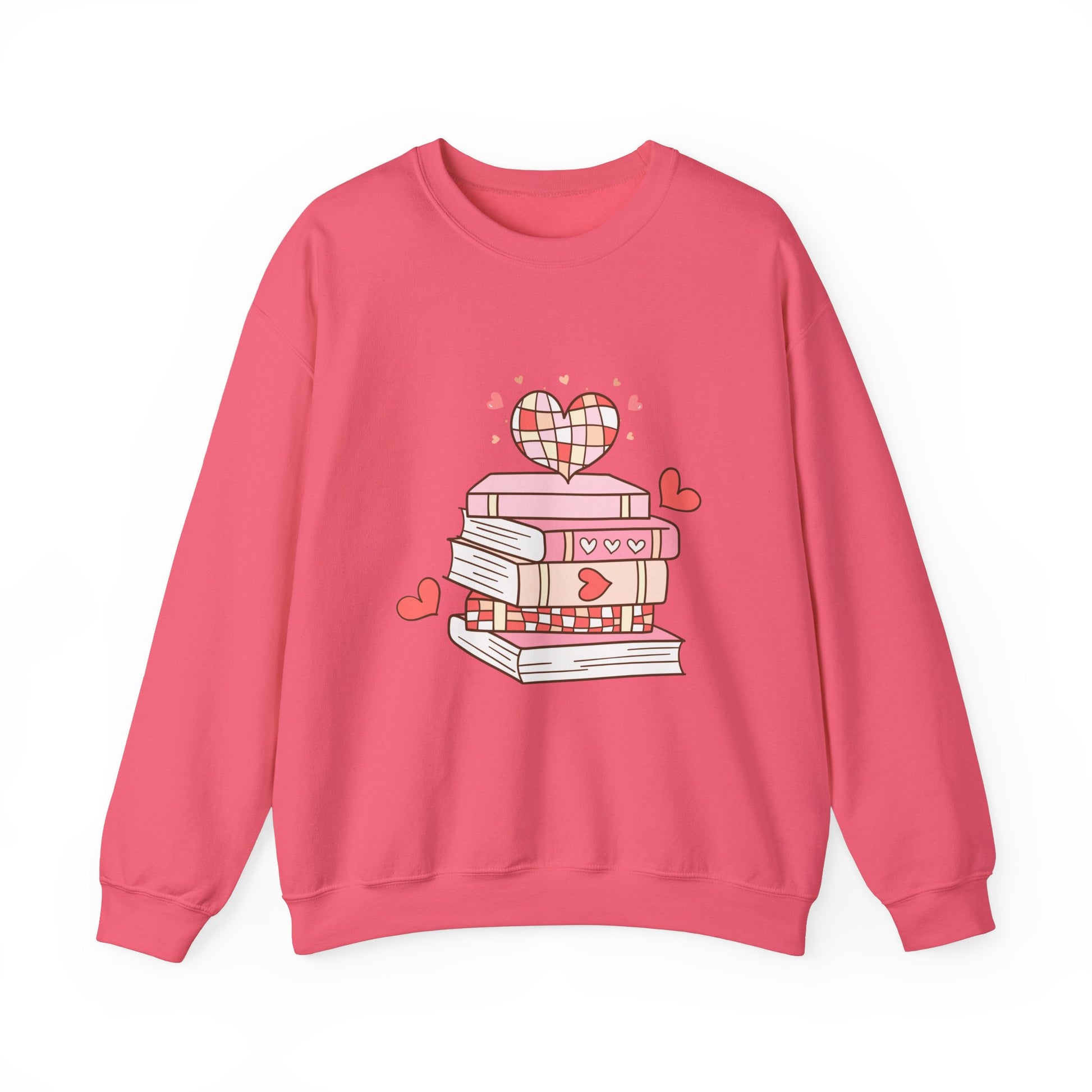Cozy Book Lover Crewneck Sweatshirt - Heart Stack Design